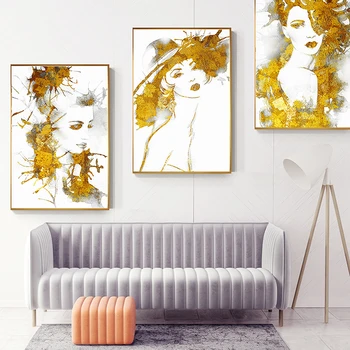 Kaufen Abstrakte Sexy Mädchen Leinwand Malerei Tableaux Große Poster Drucken Mode Wand Kunst Bilder Für Wohnzimmer Goldene Folie Cuadros Salon