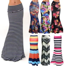 Женская мода размера плюс, длина до пола, макси юбка с цветочным рисунком, облегающая пляжная юбка, полосатая Повседневная Длинная юбка, Jupe Falda