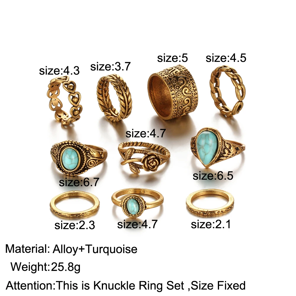 2 Color Rose Heart Midi Ring Sets For Women Man Boho Anillos Vintage Tibetan Flower Knuckle Rings Punk Jewellery 2018 New