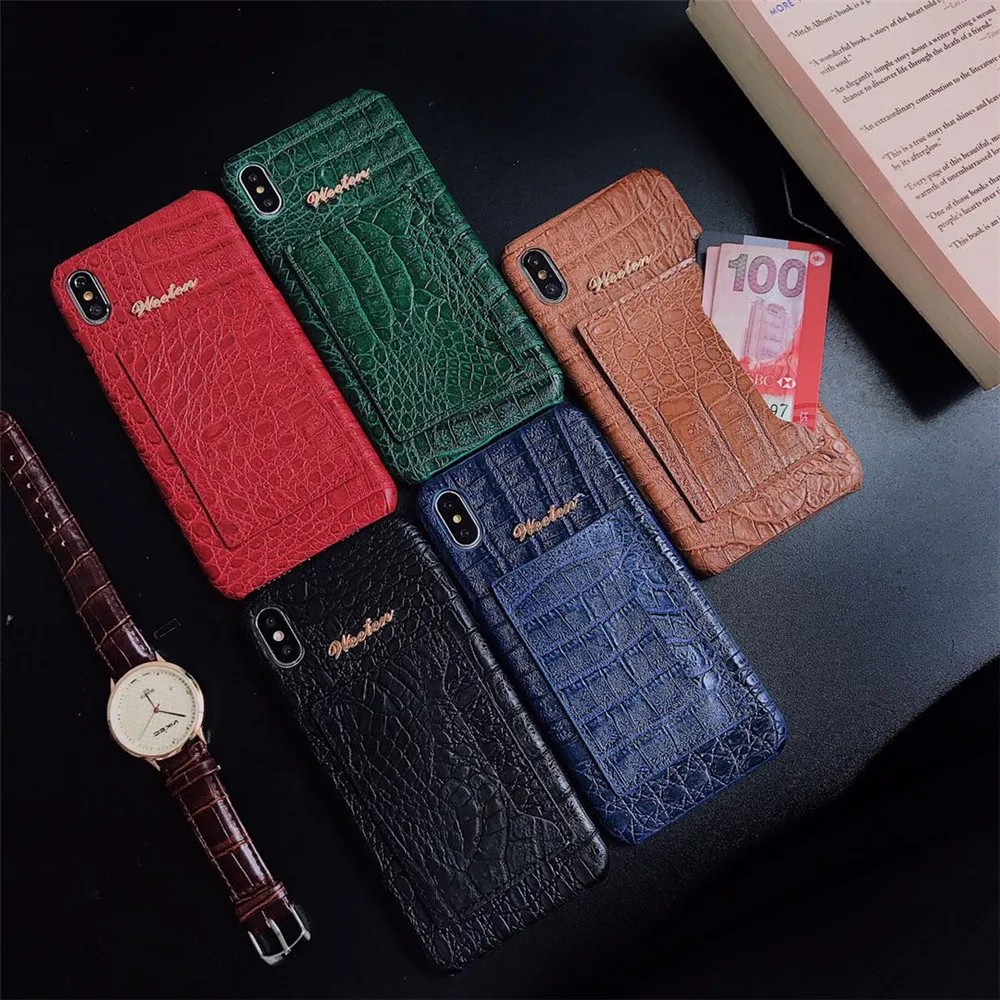 

Crocodile skin phone case For iphone 6 6S 7 8 Plus XR X XS MAX case Leather shot Half pack slell holder Card Hard shell cover