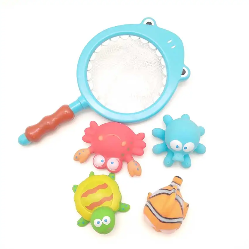 5 шт. рыболовные игрушки сетевой мешок палочки вверх мягкая лягушка мультфильм резиновая выдавливание ББ звук вытирая воду плавательный подарок игрушка для ванной для ребенка - Цвет: 5pcs Sharp set