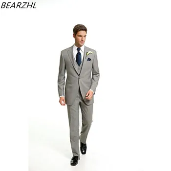 

beach wedding groom suit light gray mens suit 3 piece slim fit custom made suits dress formal tuxedo
