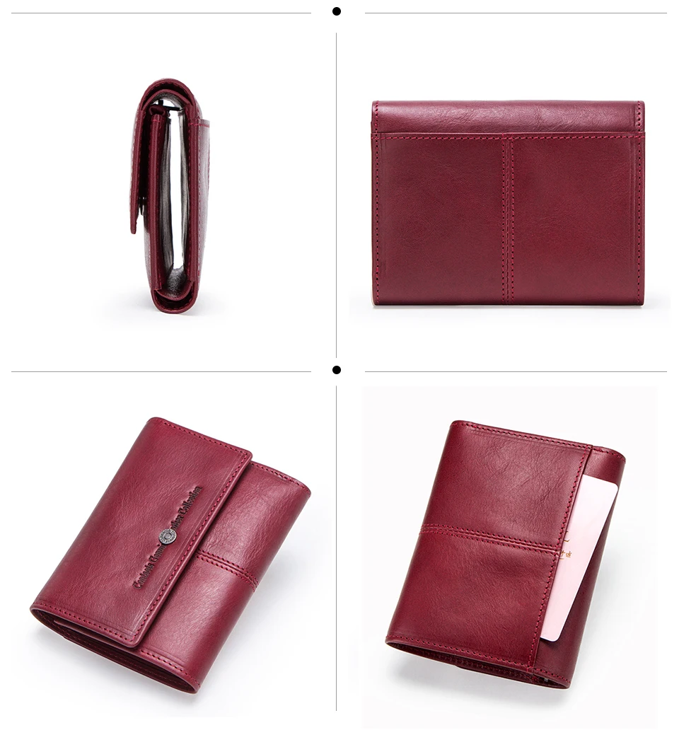 Contact's Fashion Coin Purse Zipper Wallet Genuine Leather Women Wallets Small Money Bag for Ladies Short Billfold Card Holder