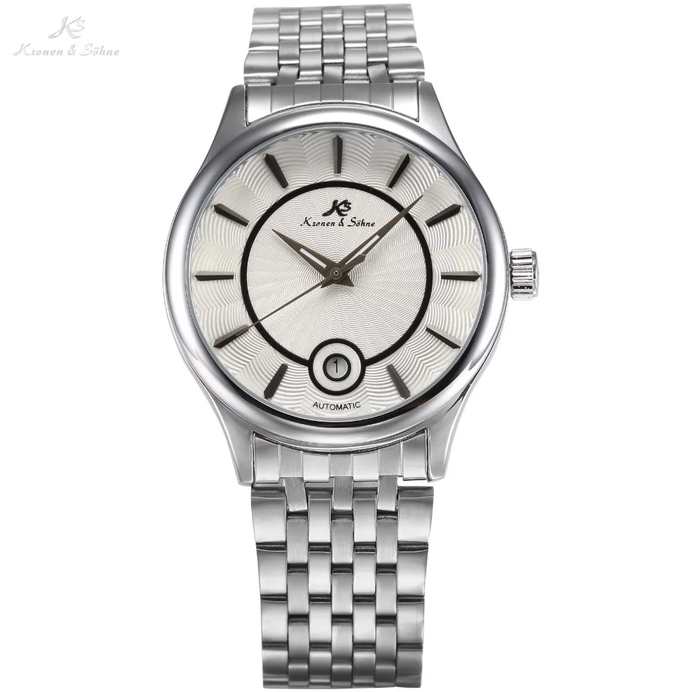 

KS IMPERIAL Series Auto Date Silver Full Stainless Steel Strap Automatic Mechanical Self Wind Clock Wrist Men Casual Watch/KS259
