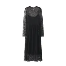 2017 neue Art Und Frühling Hot Black Lace Stitching Aushöhlen Heraus Kleid Vestidos Elegante Abendgesellschaft Lässige Kleider