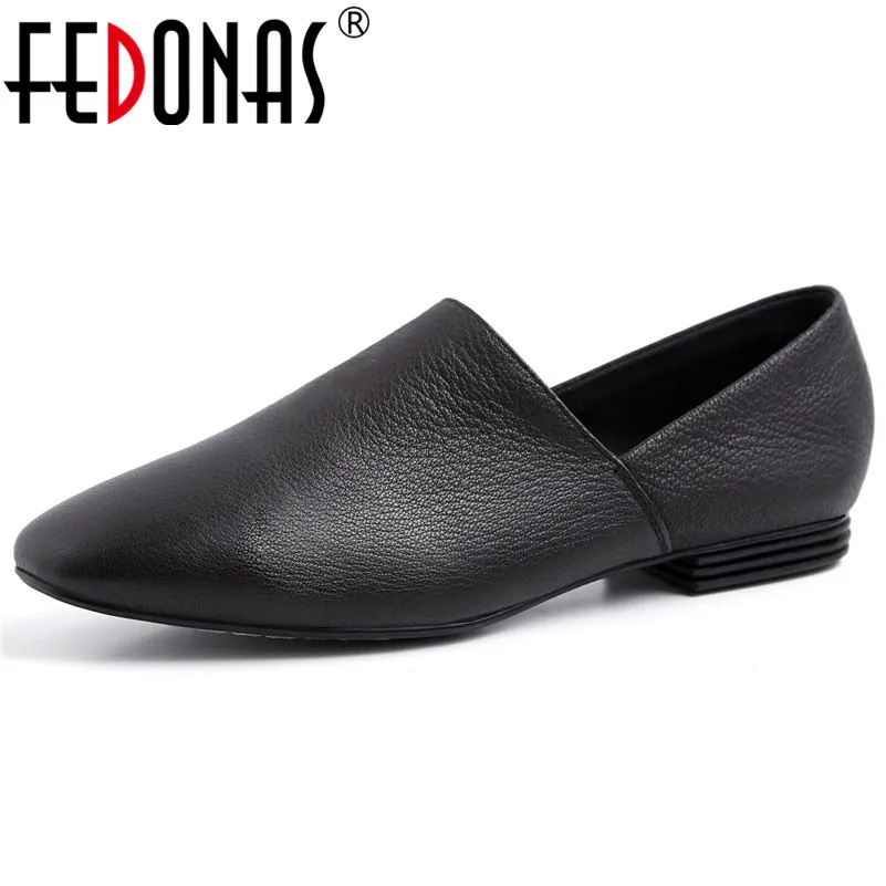 

FEDONAS 2019 New Concise Square Toe Low Heels Women Pumps Shallow Slip on Comfortable Shoes Woman Office Basic Women Loafers