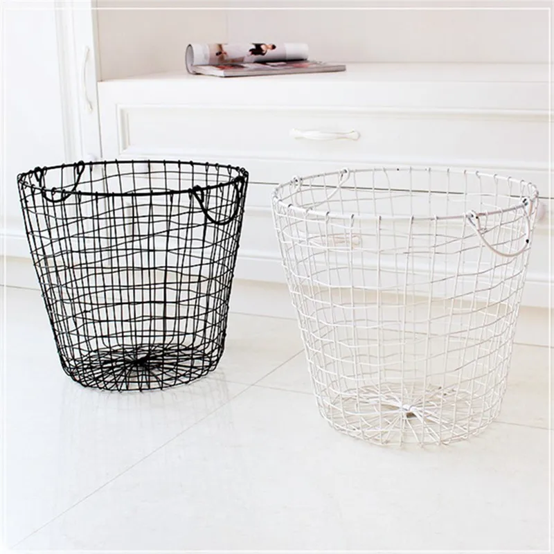 Nordic Metal Grid Storage Baskets Creative Handmade Retro Office Desktop Organizer Portable Handle Decoration Sundries Buckets