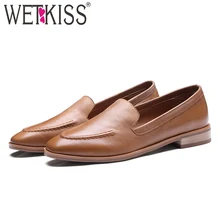 WETKISS New Arrival Genuine Leather Women Flats Slip On Square Toe Sewing Footwear Spring Fashion Casual Ladies Loafer Shoes WETKISS New Arrival Genuine Leather Women Flats Slip On Square Toe Sewing Footwear Spring Fashion Casual Ladies Loafer Shoes
