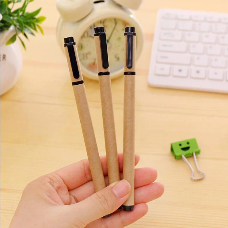

4pcs Kraft Paper Shell Gel Pen Creative Signature Pen 0.5mm Black Refill Children Student Gifts Stationery Office Supplies