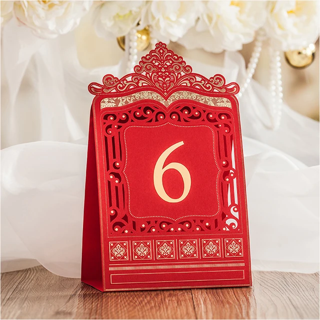 10pcs gold flower place cards for wedding day red laser cut table flower place cards