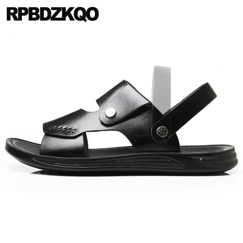 

Slippers Strap Black Slip On Slides 2018 Beach Water Men Sandals Leather Summer Fashion Waterproof Soft Outdoor Shoes Japanese