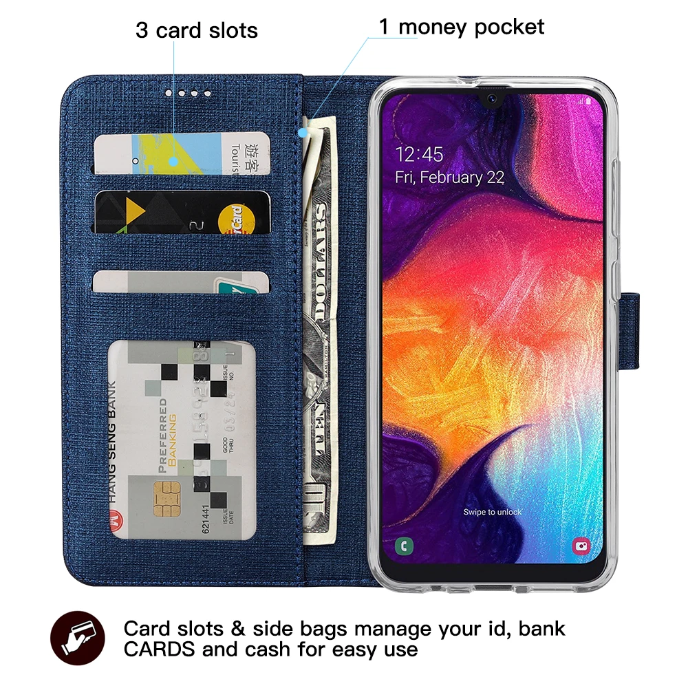 Vintage Leather Flip Cover For Samsung Galaxy A50 Wallet Card Pocket Stand Magnet Book Cover for Samsung Galaxy A50