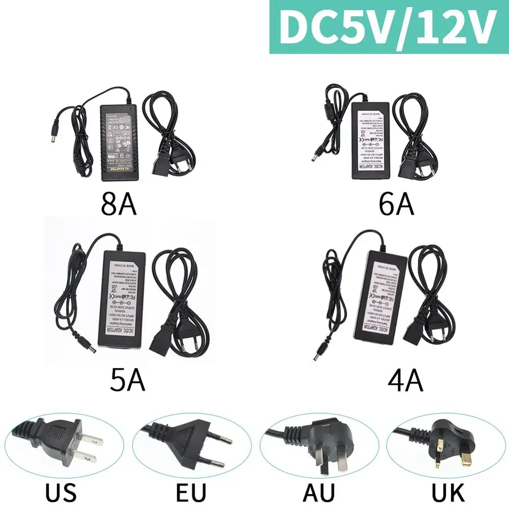 DC 5 в 12 В 24 В Трансформаторы освещения источник питания 1A 2A 3A 4A 5A 6A 8A конвертер зарядное устройство адаптер для светодиодной ленты