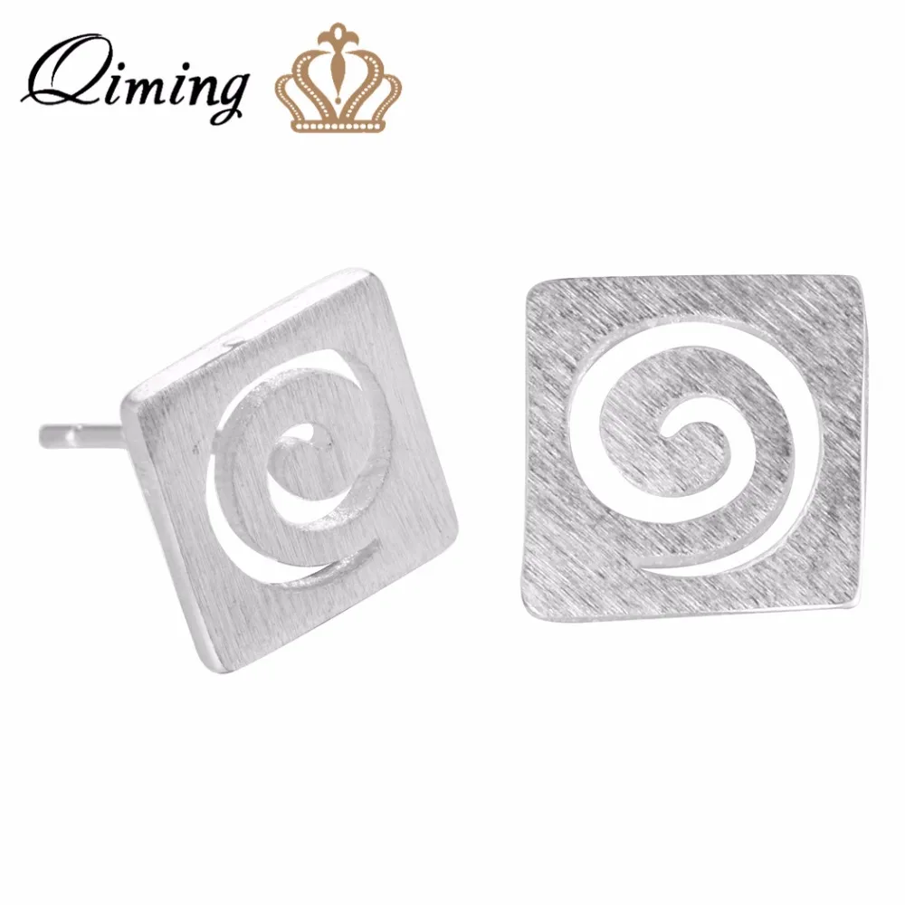 

QIMING Geometry Stud Earrings 925 Sterling Silver Lovely Women Circle Square Brushed Pendientes Brincos Vintage 925 Jewelry