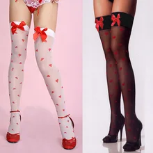 Продвижение Высокое качество для женщин пикантные шелковые чулки красивый красный персик сердце и бантом Весна Осень Алиса в стране чудес чулок