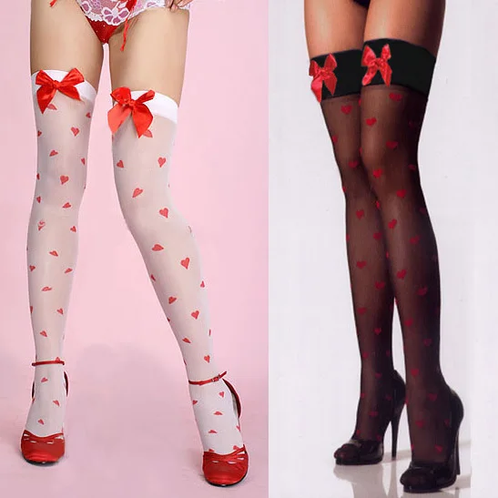 

Promotion High Quality Women Sexy Silk Stocking Beautiful Red Peach Heart and Bowknot Spring Fall Alice In Wonderland Stocking
