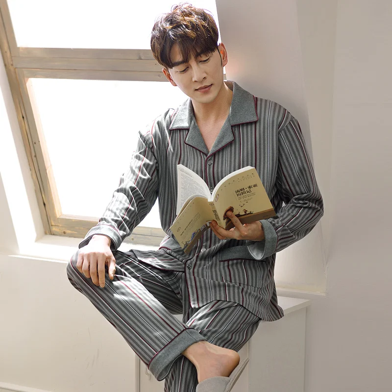 Men's sleep and lounge pajamas set night sleepwear cotton suit and