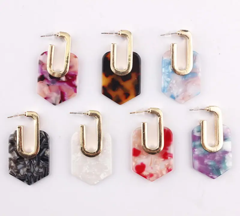 

New Fashion Acetic Acid Acrylic Earrings Geometry Oval Statement Earrings For Women Vintage Brincos 2018 Wholesale Jewelry
