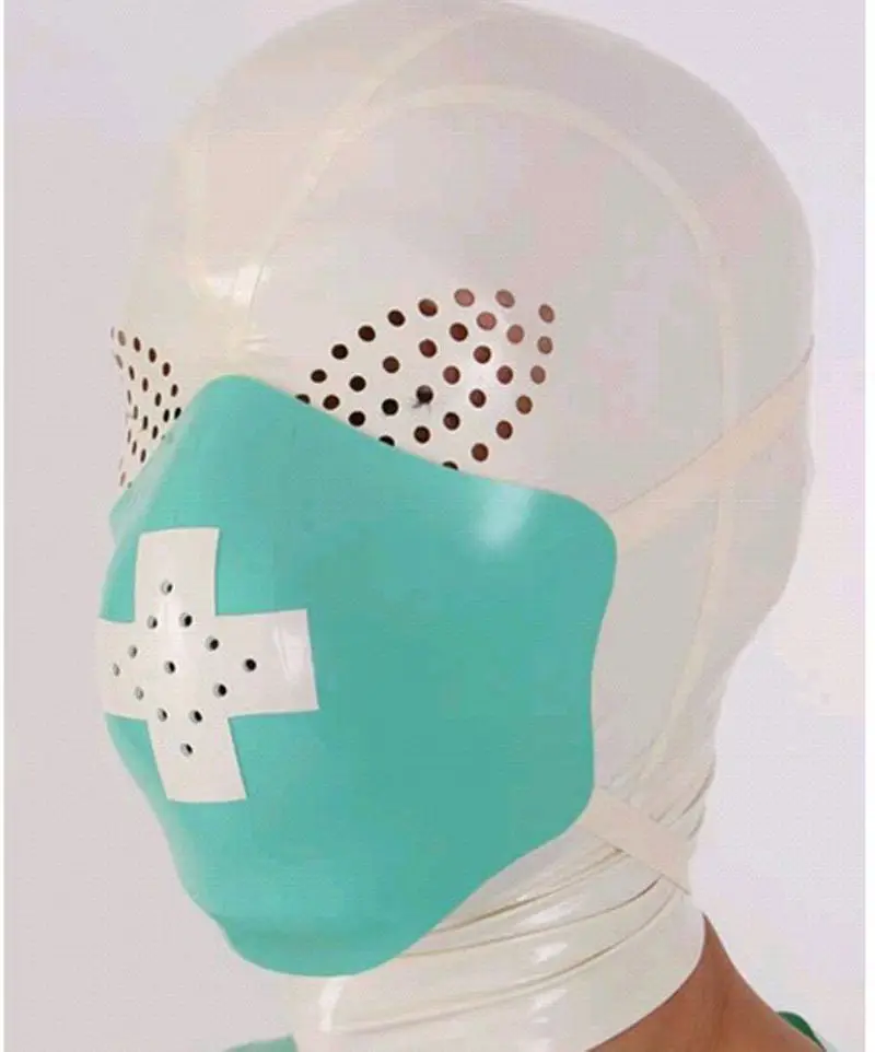 

Fetish Cosplay Doctor Costumes Latex Rubber Hood Mask Party Custom Handmade