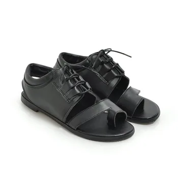 

B2-7 Size 34-46 Female Black Color Plus Size Sandals Girls Lace-up Flip Flops Woman Flat Heels Shoes Women Career Daily Shoe