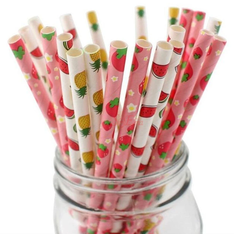 

25pcs Paper Straws Kraft Paper Cute Watermelon Strawberry For Wedding Decoration Birthday Party Supplies Drinking Straws 5Z