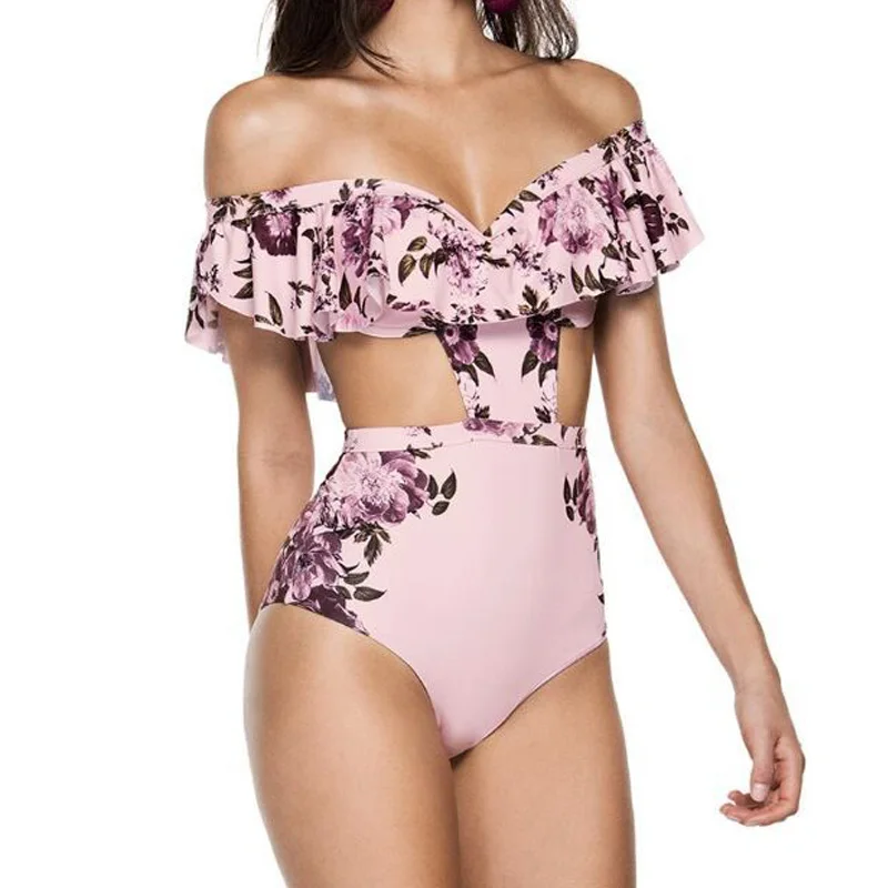 Lotus Leaf Swimsuit Ladies Sexy One piece Bikini Swimsuit ...