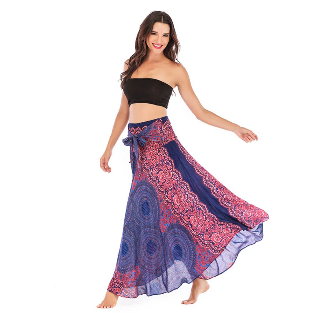 JAYCOSIN 2019 летняя юбка Для женщин длинные в стиле хиппи бохо Gypsy Бохо цветы эластичный Цветочный Пояс юбка элегантный Повседневная юбка