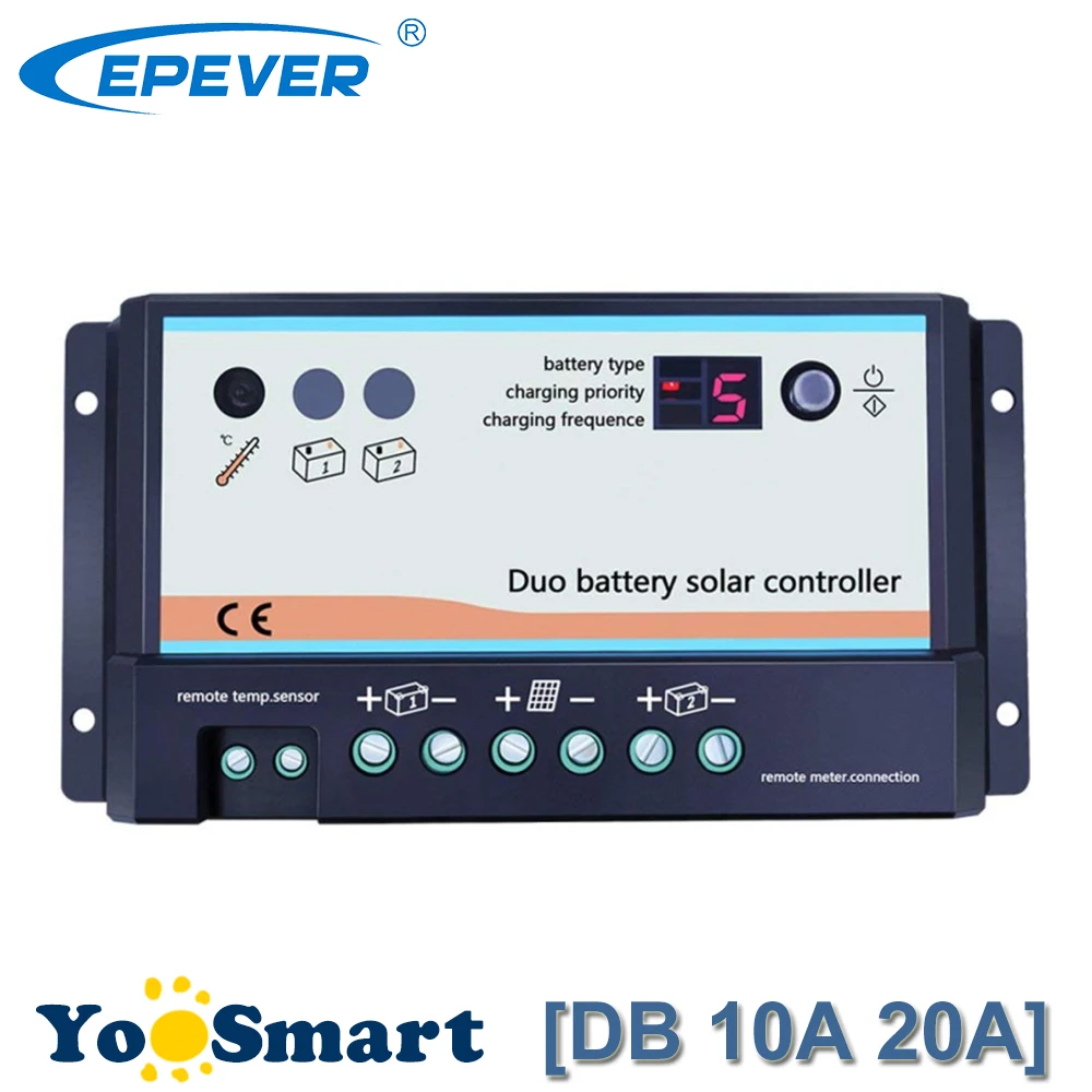 

EPever 10A 20A Dual Battery Solar Charge Controller 12V 24V Auto Can Match Remote Meter Temperature Sensor For Two Solar System