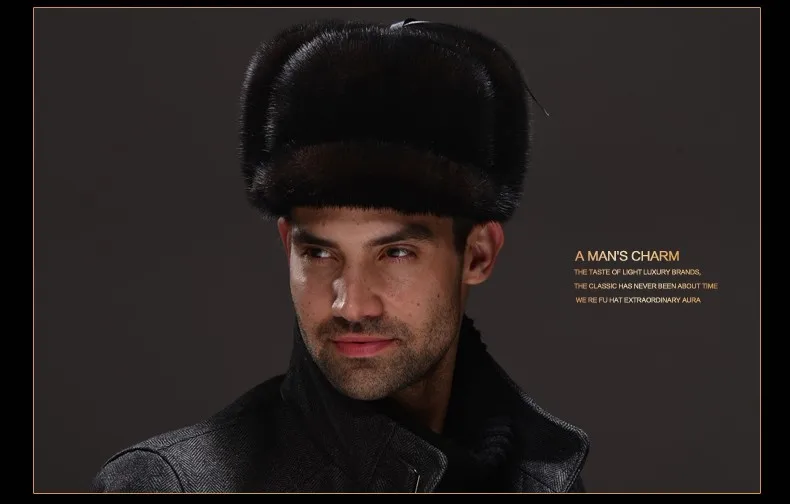 HM033 настоящая норковая шапка зимняя русская Мужская теплая шапка цельная норковая меховая шапка