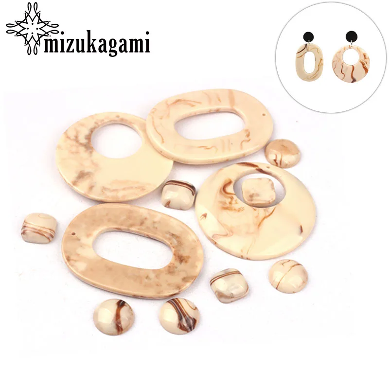 

White Smooth Acetic Acid Resin Round Circle Oval Drop Earrings Accessories Connector For DIY Earrings Making Accessories
