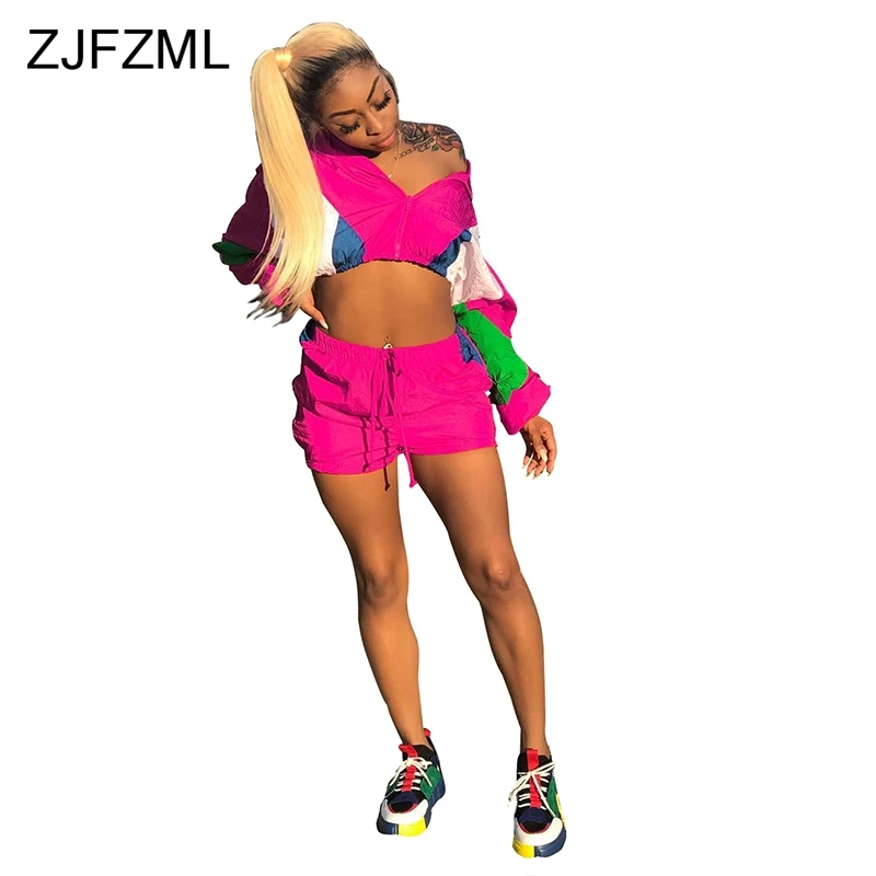 مثير 2 قطعة جرزاية اللون كتلة الزي المرأة رفض طوق كم طويل المحاصيل الأعلى و Bodycon قصيرة زائد حجم مطابقة مجموعة