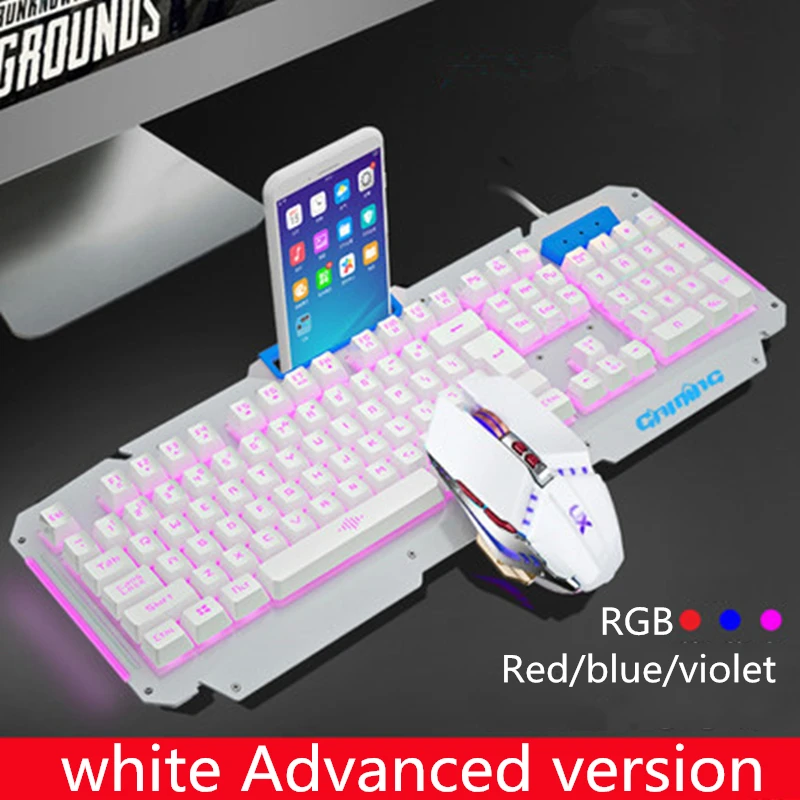 Механическая клавиатура с RGB подсветкой USB Проводная игровая клавиатура имитация механического ощущения 104 клавиш водонепроницаемые компьютерные игровые клавиатуры - Цвет: White