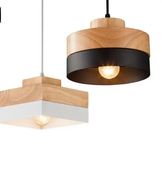 Black White Oak Wood Iron Round Square Pendant Light Cord Fixture Black White Oak Wood Iron Round Square Pendant Light Cord Fixture Modern Nordic Korean Anese Hanging Ceiling Lamp Dining Room