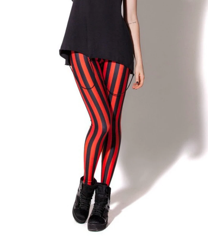 black leggings with red and white stripe