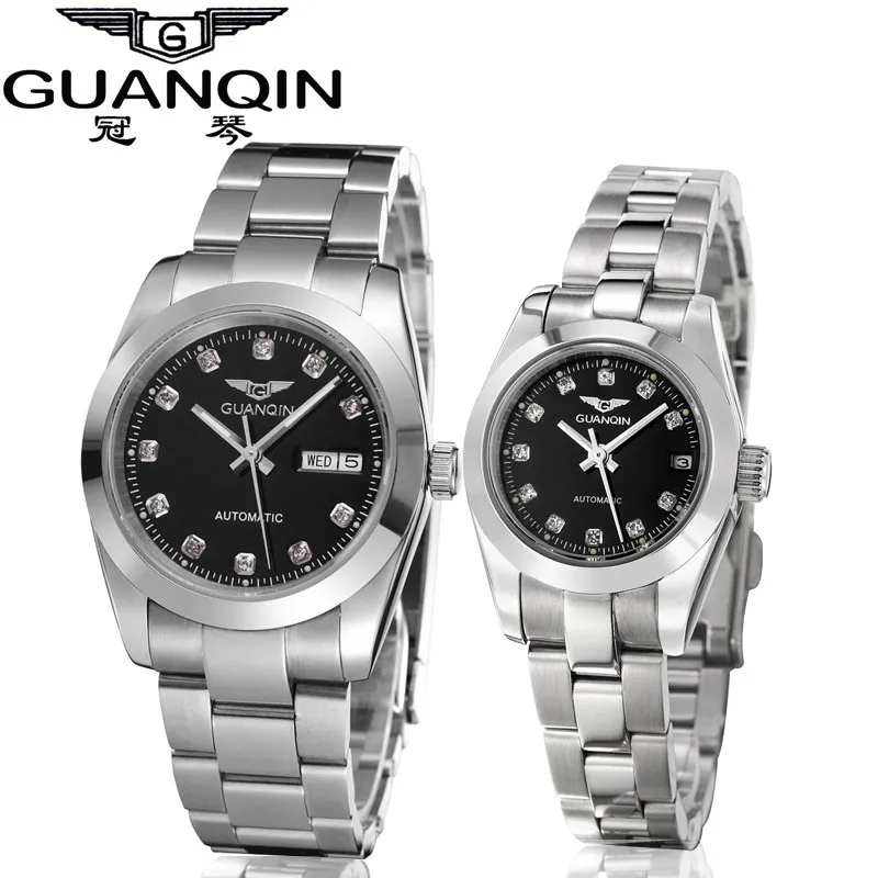 GUANQIN Gold Couple Watch Men Women Mechanical Watch Luminous Calendar Week Waterproof Rhinestones Automatic Lovers Watches (5)