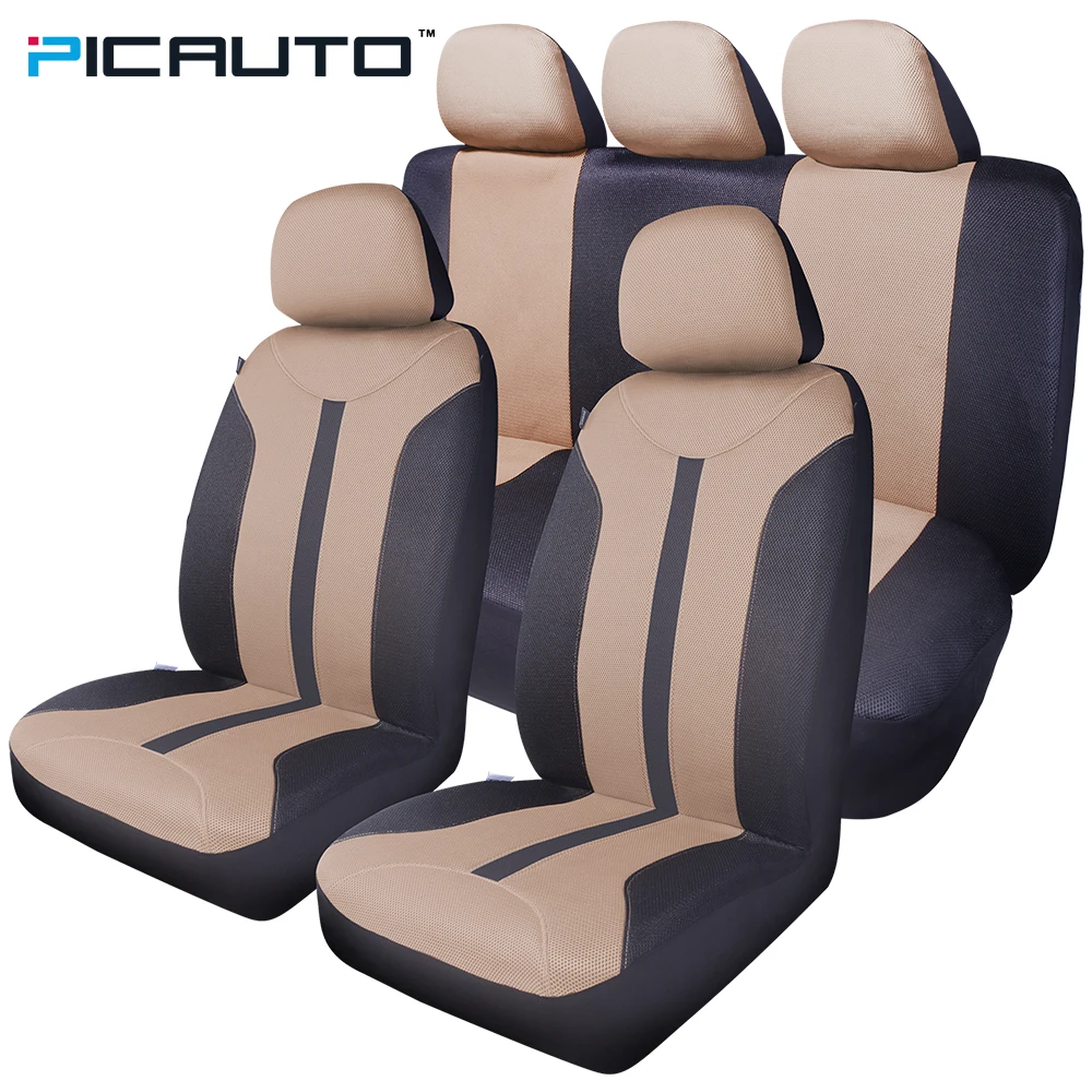 PIC AUTO Car Seat Covers 3D Splicing Technology Mesh Fabric+Side Airbag