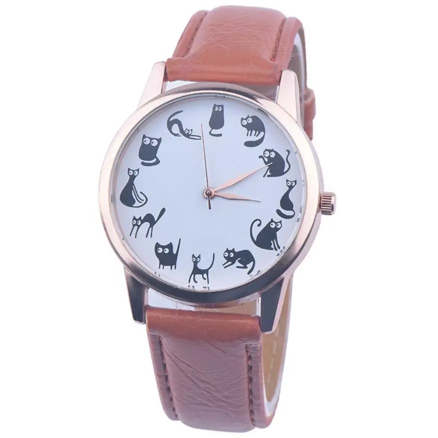 Часы Montre, женские модные часы,, Роскошные, с милым рисунком кота, из искусственной кожи, аналоговые, кварцевые, Vogue, наручные часы, relojes hombre
