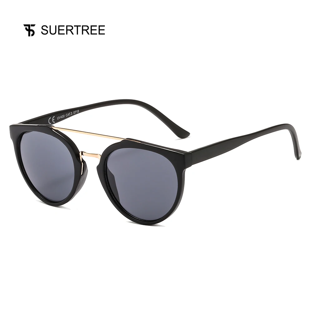 SUERTREE Модные солнцезащитные очки Для женщин Для мужчин из металла Пластик двойной солнцезащитные очки оттенков унисекс Винтаж очки UV400 JH9024 - Цвет линз: Black