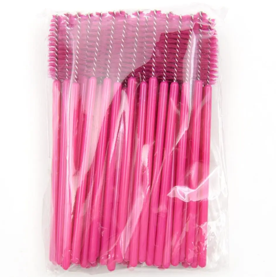 50pcs Eyelashes Brushes Makeup Brushes Eyelash Extension Disposable Mascara Wands Applicator Eye Lashes Cosmetic Brush Makeup - Color: Dark Pink