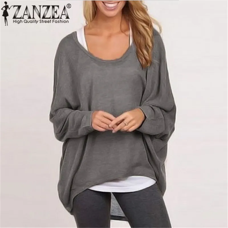9 Colors ZANZEA Top Blusas Spring Autumn Women Blouse Casual Loose Batwing Long Sleeve Shirt Sweater Jumper Pullovers Plus Size