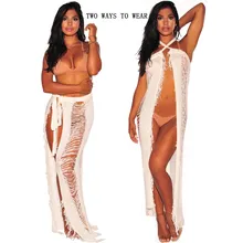 Для женщин летние светящимся принтом для клубных вечерние сексуальные Халат длинная юбка платье с ажурной отделкой прозрачная вязка повязки юбки белого цвета с бахромой пляжные юбки