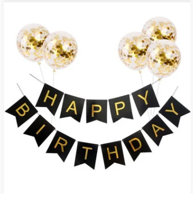 

Transparent Balloon Home Party Combination Packages Confetti Sequins Gold Glitter Shiny Event Supply Birthday Pull Flag Banner.