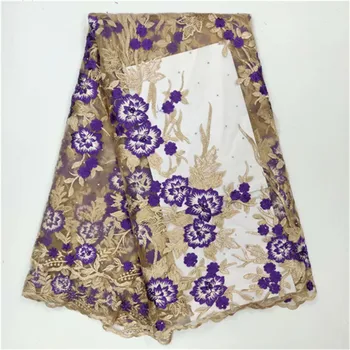 

Beautiful Purple African Net Lace Fabric With Stones French Tulle Lace Fabric With 5 Yards/Piece For Embroidery Lace Dress