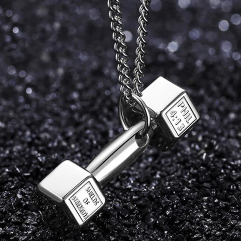 

Fitness Dumbbell Pendant Necklace Link Chains Men Women Casual Sporty Bodybuilding Gym Inspirational Bible Jewelry Dropshipping