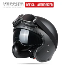 Casco de motocicleta vechio de fibra de vidrio vintage motocross 3/4 casco de retro de aviación de cara abierta Scooter equipo protector ECE