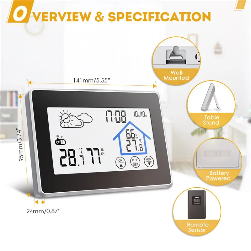 Digoo DG-TH8380 беспроводной экран метеостанции Forecaster С Температура Влажность термометр Открытый прогноз погоды сенсорные часы