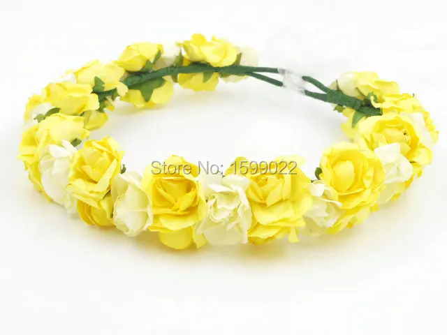 

Yellow Ivory Women Paper Flower Crown Head Garland Headpiece Wedding Accessories Forest Party Headwear Diy Bridal Headdress Gift