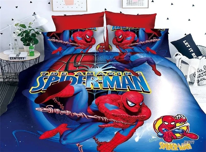 Хлопковый комплект постельного белья с рисунком Человека-паука, постельное белье для детей, простыня, наволочка для мальчиков/девочек, пододеяльник