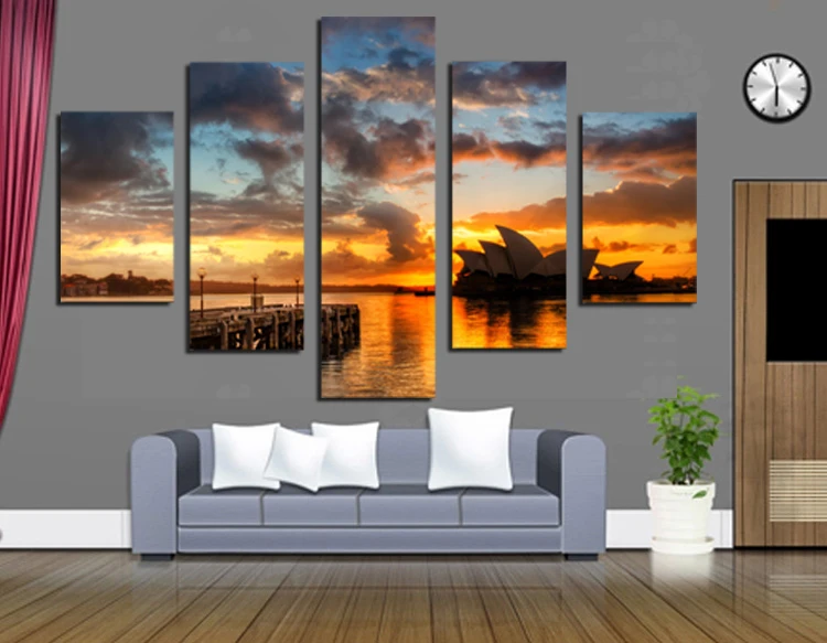 

Modern Giclee Print Sydney Opera House 5 panels Canvas Painting Printed on Canvas for Home Decoration Pictures Wall Art No Frame