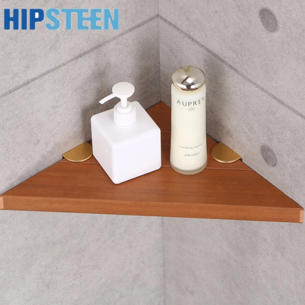 

HIPSTEEN Retro Rustproof Wooden Bathroom Corner Storage Rack Commodity Triangular Shelf - Burlywood